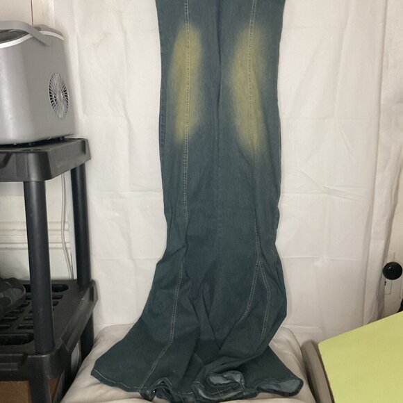 Vintage Denim Maxi Dress With Adjustable Spaghetti Straps & Rhinestone Accents - Picture 4 of 4